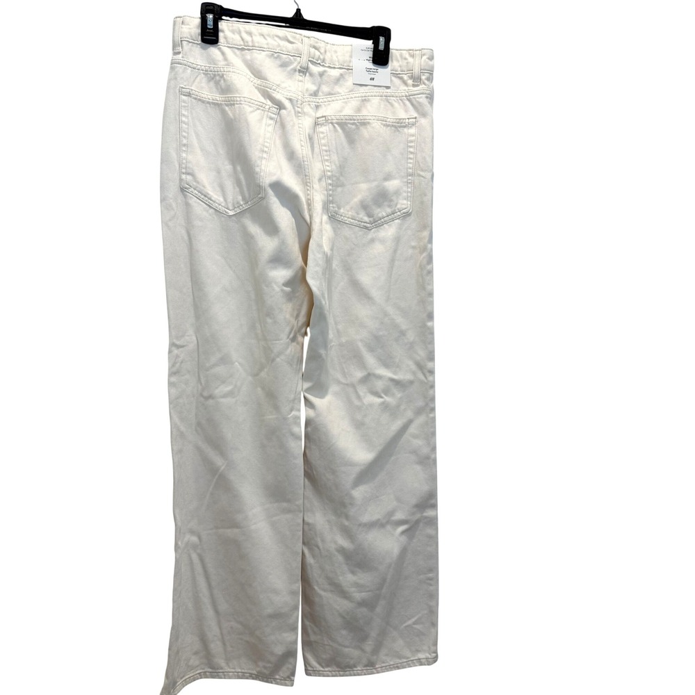 H&M Divided Wide High Waist Jeans Cream Studded Full Length Cotton 12/32 - Picture 2 of 9